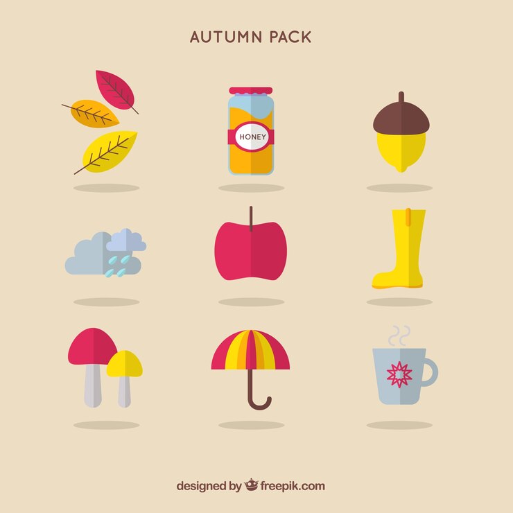 Kostenlose Vektor nette herbst-icons pack