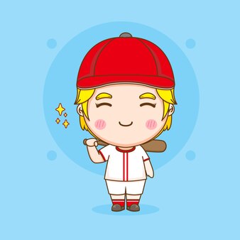 Nette karikaturmädchen-baseballspieler chibi-charakterillustration