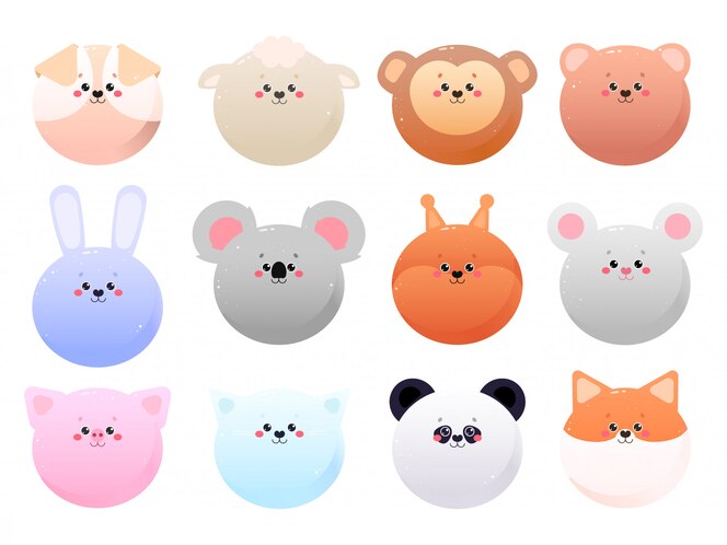 Nette Kawaii Tiere Lokalisiert Auf Einem Weissen Hintergrund Premium Vektor