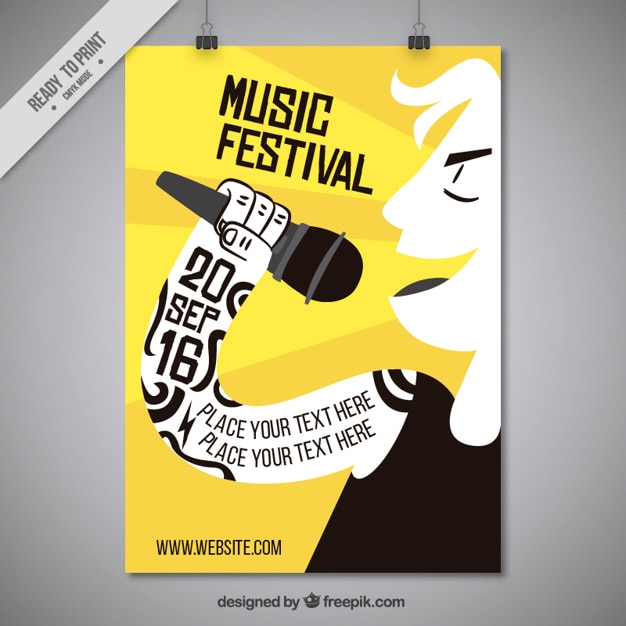 Kostenloser Vektor nette musik-festival-plakat mit dem sänger