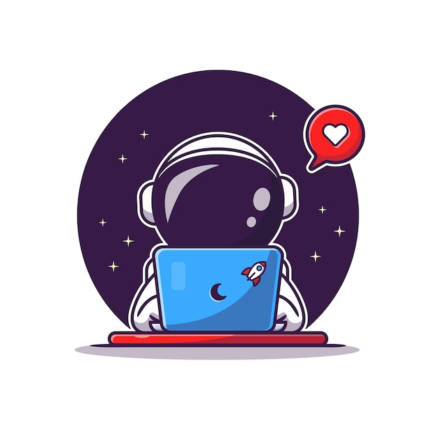 Netter astronaut, der laptop-cartoon-vektor-symbol-illustration betreibt. science technology icon