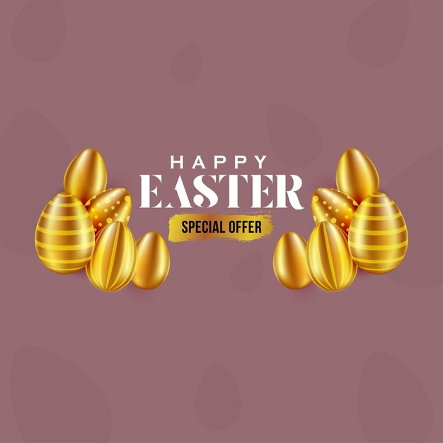 Netter bunter glücklicher Ostern-Verkaufs-Plakat-Fahnen-brauner goldener Hintergrund mit Eier-freiem Vektor