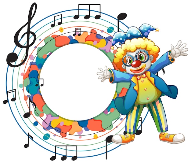 Netter clown mit leerer musikanmerkungsschablone