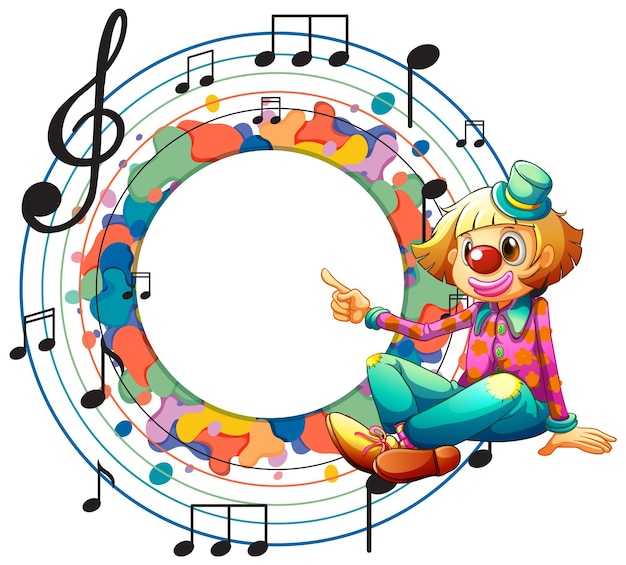 Netter clown mit leerer musikanmerkungsschablone
