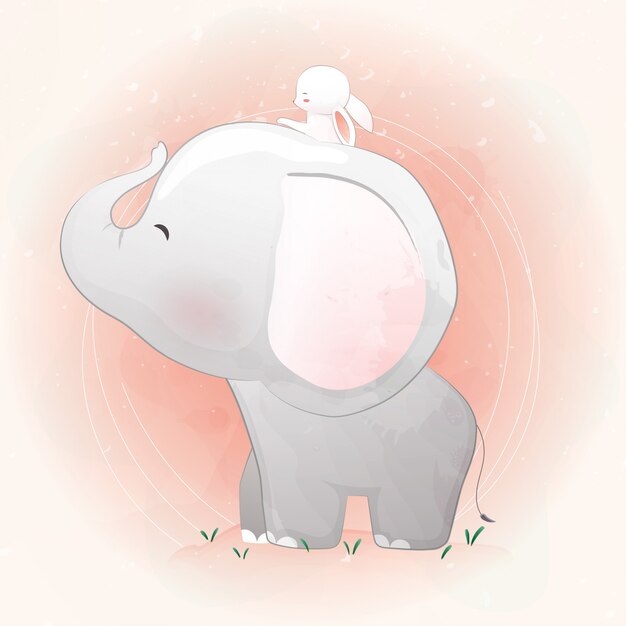 Netter Elefant Und Hase Premium Vektor