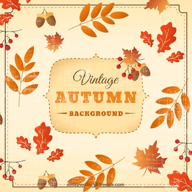 Kostenloser Vektor netter herbst hintergrund mit vintage-stil