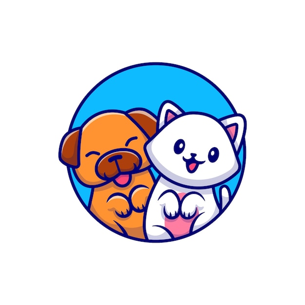 Netter Hund und nette Katzen-Karikatur-Illustration
