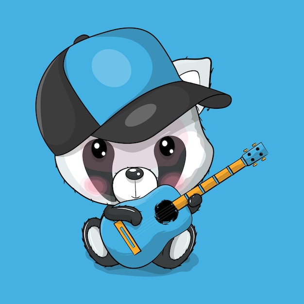 Netter karikaturpanda, der eine gitarrevektorillustration spielt