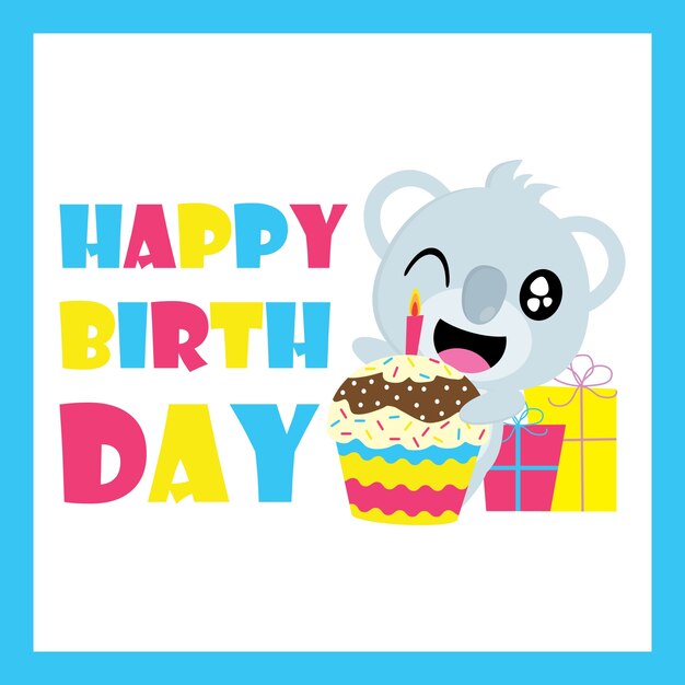 Netter Koala Mit Geburtstags Kleiner Kuchen Und Geschenk Vektorkarikatur Geburtstags Postkarte Tapete Und Grusskarte T Shirt Entwurf Fur Kinder Premium Vektor