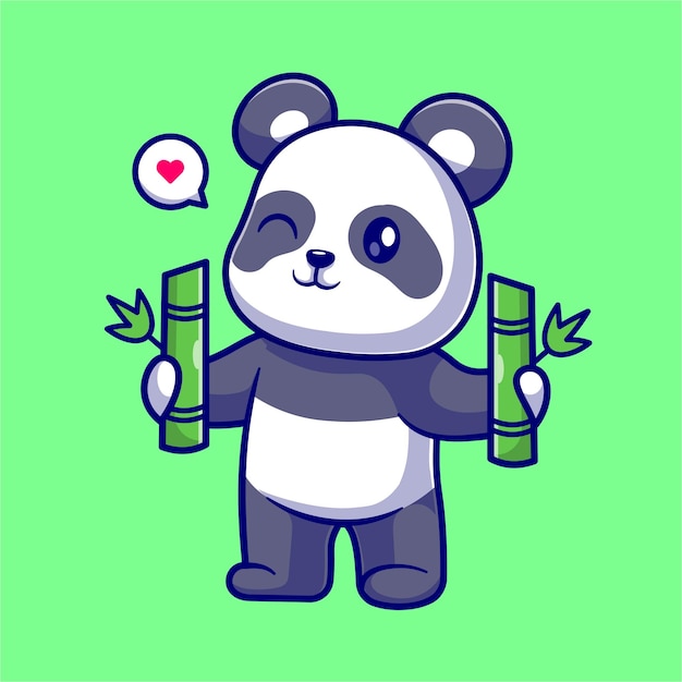 Netter panda, der bambuskarikatur-vektor-ikonen-illustration hält. tierische natur symbol konzept isoliert flach