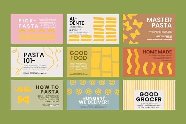 Kostenloser Vektor netter pasta-doodle-vorlagenvektor für die sammlung von food-blog-bannern