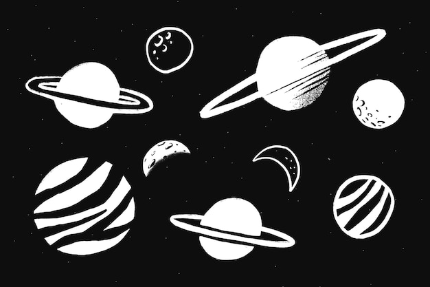 Kostenloser Vektor netter weißer galaxie-doodle-illustrationsaufkleber des sonnensystems system