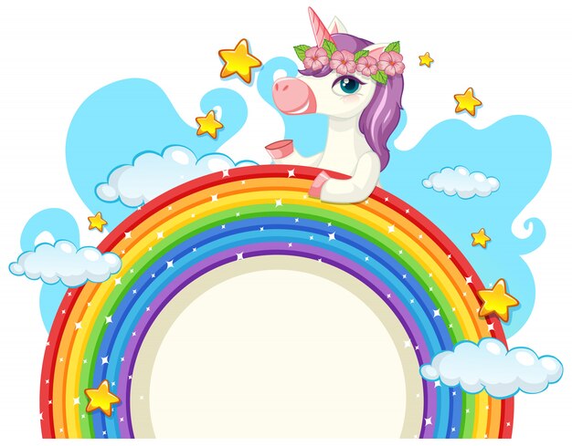 Nettes Einhorn über Regenbogen