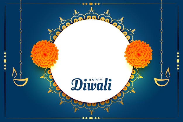 Kostenloser Vektor nettes glückliches diwali-banner mit bildraum und blumendesignvektor