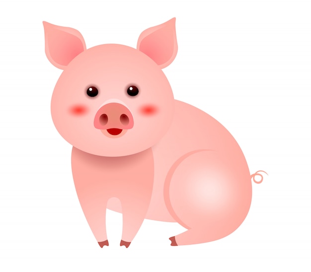 Nettes kleines Schwein, das auf weißer Hintergrundillustration sitzt