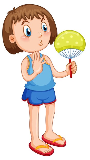 Nettes Mädchen im Sommeroutfit mit Handfächer