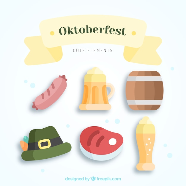 Kostenloser Vektor nettes paket von oktoberfest elementen