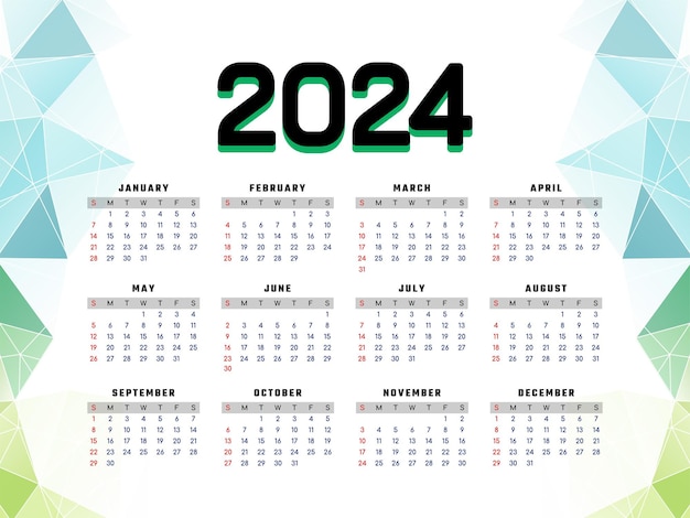 Kostenloser Vektor neues jahr 2024 moderner geometrischer kalender designvektor