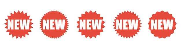 Neues rotes tag neuer etikettenaufkleber auf weißem hintergrund symbole für sonderangebotsrabatt-aktion festgelegt