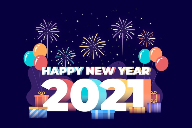 Neujahr 2021 in flachem Design