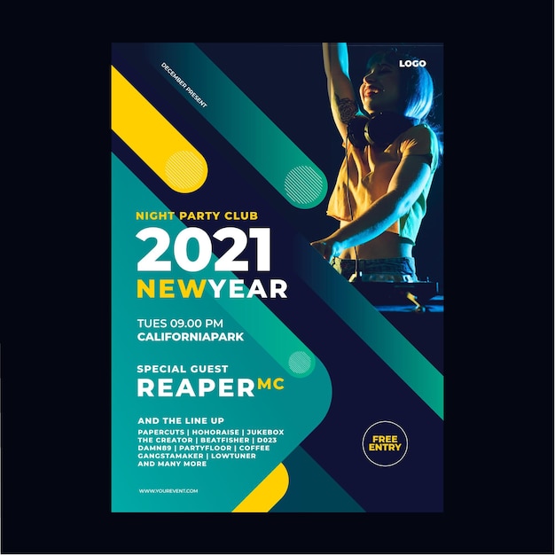 Kostenloser Vektor neujahr 2021 party poster vorlage