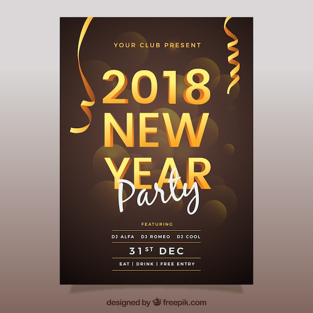 Neujahrs-party-flyer 2018 mit goldenen elementen