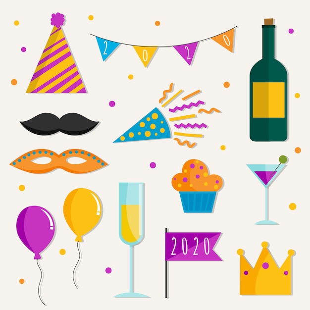 Neujahrsparty-Elementkollektion im flachen Design