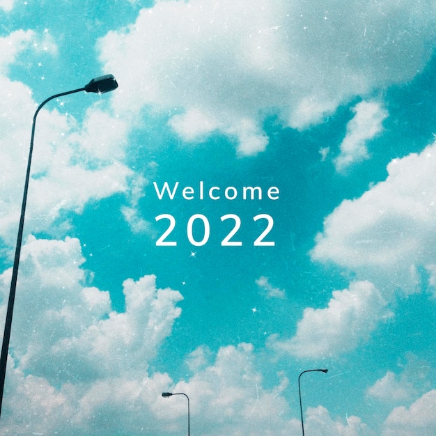 Neujahrsvorlagenvektor, ästhetischer bewölkter Himmel, Social-Media-Post-Design, Willkommen 2022