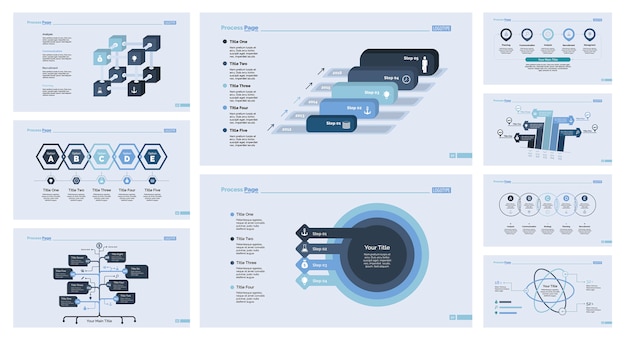 Kostenloser Vektor neun marketing slide template set