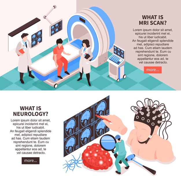 Neurologisches Zentrum mit MRT-Scan-Test und Illustration der Gehirnforschungsinformationen