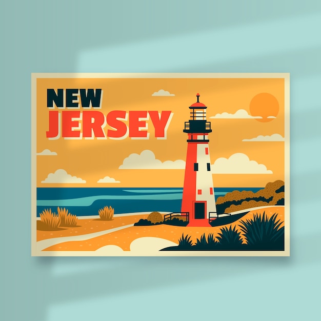 Kostenloser Vektor new-jersey-postkartenillustration des flachen designs