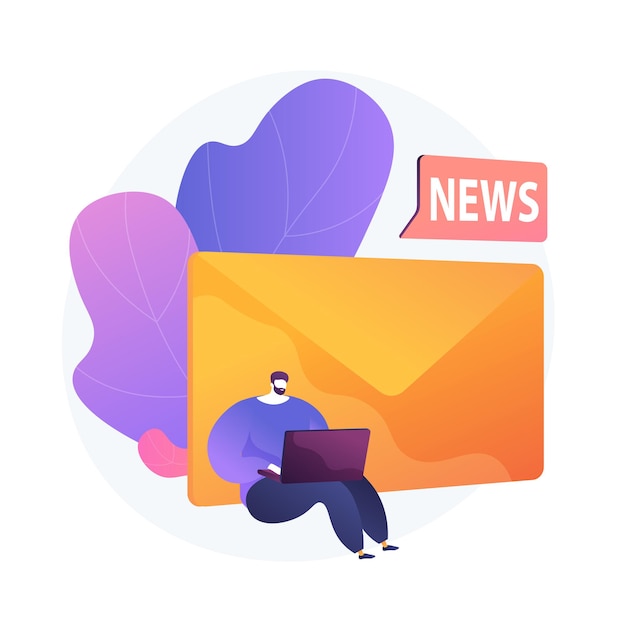 Newsletter-Abonnement. Moderner Zeitvertreib, Online-Nachrichtenlesen, Internet-Mail. Spam-Werbung, Phishing-Brief, Betrugselement-Gestaltungselement.