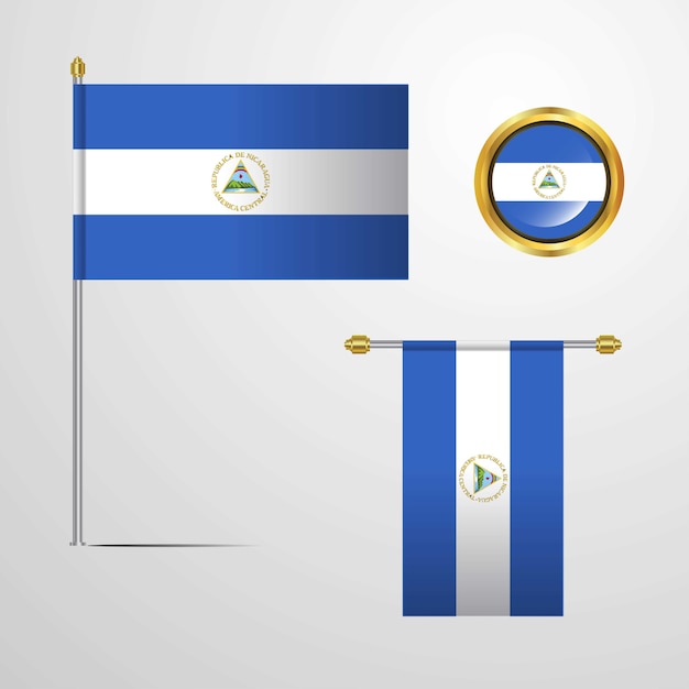 Kostenloser Vektor nicaragua, das flaggendesign mit ausweisvektor wellenartig bewegt