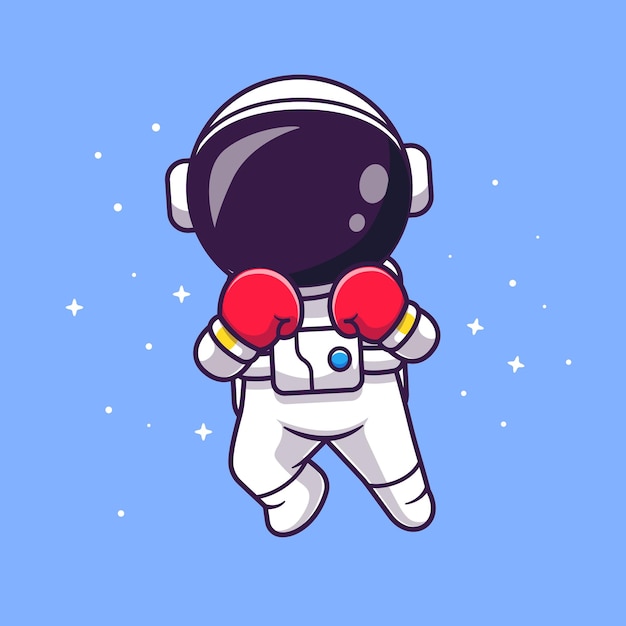 Niedlich, astronaut, boxen, in, raum, karikatur, vektor, symbol, illustration. wissenschaft, sport, symbol, begriff, isolated