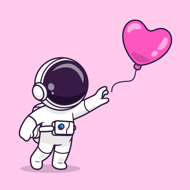 Niedlich, astronaut, fangen, liebe, ballon, karikatur, vektor, symbol, abbildung, wissenschaft, technologie, isolated