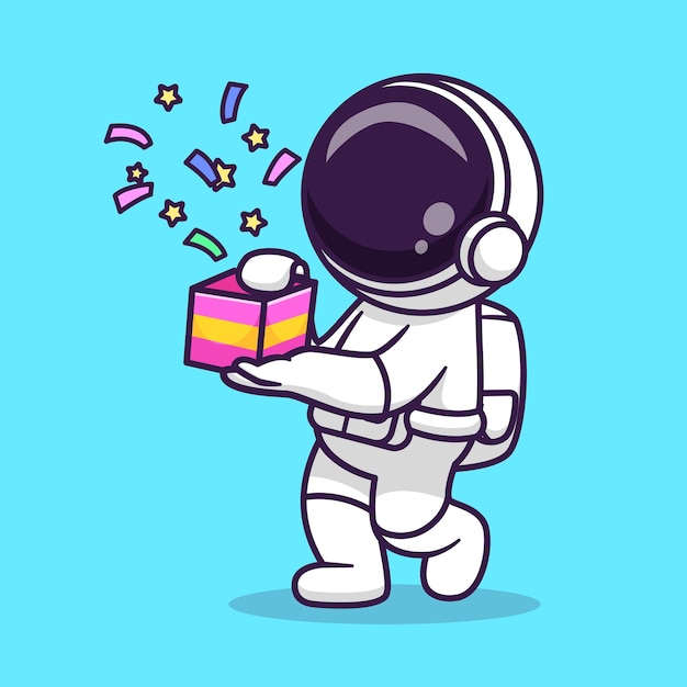 Niedlich, astronaut, halten, geschenkbox, karikatur, vektor, symbol, abbildung, wissenschaft, feiertag, symbol, isolated