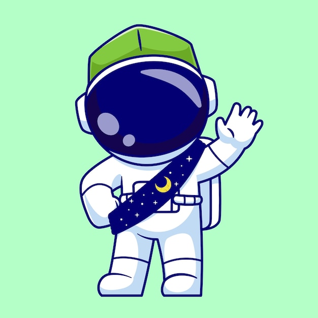 Kostenloser Vektor niedlich, astronaut, moslem, winkende, hand, karikatur, vektor, symbol, abbildung, wissenschaft, religion, symbol, isolated