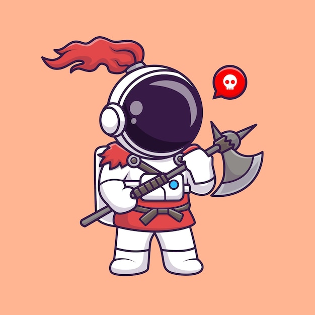 Kostenloser Vektor niedlich, astronaut, ritter, wikinger, karikatur, vektor, symbol, illustration. wissenschaft, mode, symbol, begriff, isolated