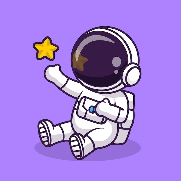 Kostenloser Vektor niedlich, astronaut, sitzen, mit, stern, karikatur, vektor, symbol, abbildung, wissenschaft, technologie, symbol, isolated