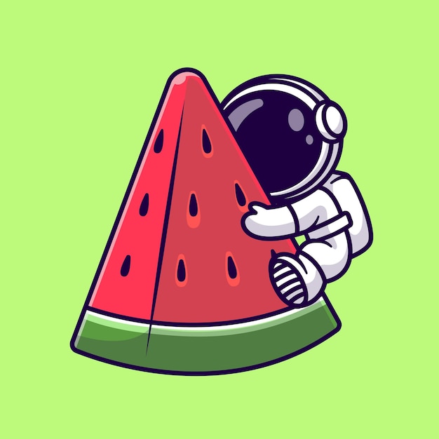 Kostenloser Vektor niedlich, astronaut, umarmung, wassermelone, karikatur, vektor, symbol, abbildung, wissenschaft, technologie, symbol, isolated