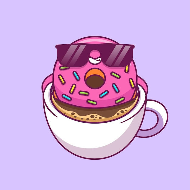 Kostenloser Vektor niedlich, donut, entspannen, in, kaffeetasse, karikatur, vektor, symbol, abbildung, essen, trinken, symbol, konzept, isoliert