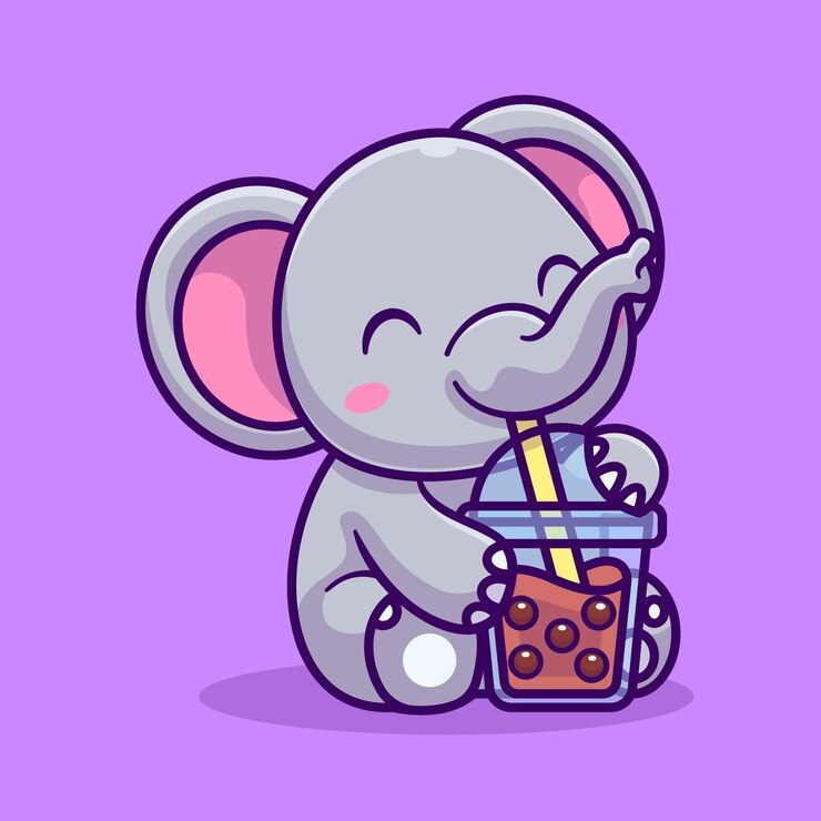 Kostenlose Vektor niedlich, elefant, getränk, boba, milchtee, karikatur, vektor, symbol, abbildung, tier, getränk, symbol, isolated