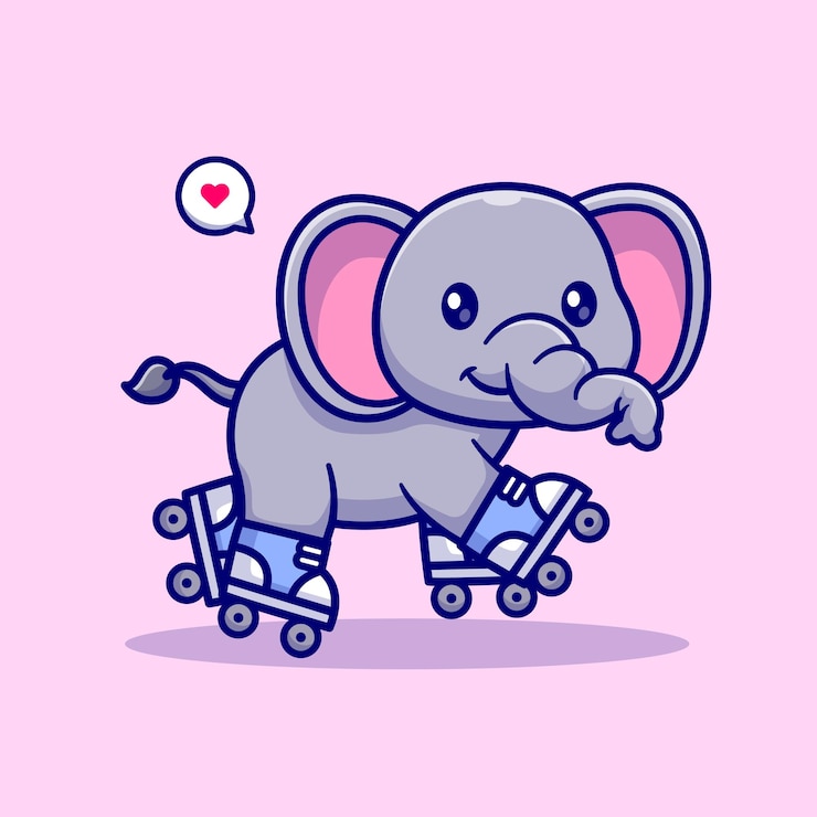 Kostenlose Vektor niedlich, elefant, spielender, rollschuh, karikatur, vektor, symbol, illustration. tiersport-symbol isoliert flach