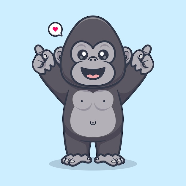 Niedlich, gorilla, zeigen, karikatur, vektor, symbol, abbildung, tier, natur, symbol, konzept, freigestellt, flat