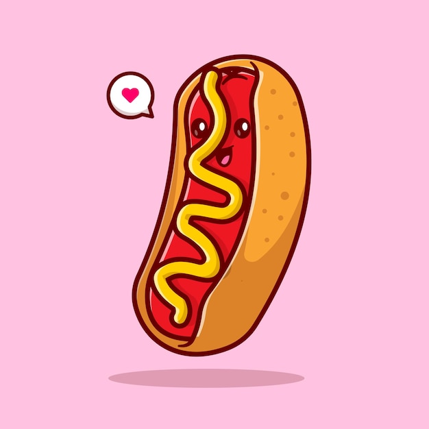 Kostenloser Vektor niedlich, hotdog, essen, lächelnde, karikatur, vektor, symbol, illustration. food-objekt-icon-konzept isolierte prämie