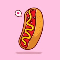 Niedlich, hotdog, essen, lächelnde, karikatur, vektor, symbol, illustration. food-objekt-icon-konzept isolierte prämie