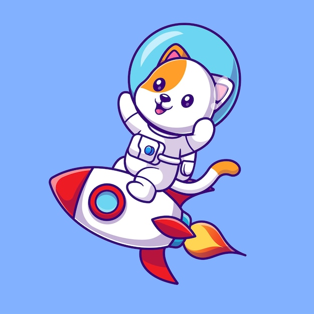 Niedlich, katze, astronaut, reiten, rakete, in, raum, karikatur, vektor, symbol, illustration. tierwissenschaft isoliert