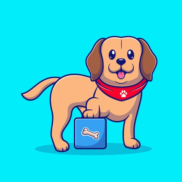 Kostenloser Vektor niedlich, labrador, hund, mit, kasten, karikatur, vektor, symbol, abbildung, tier, natur, symbol, begriff, isolated