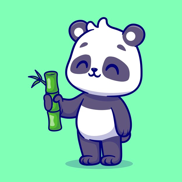 Niedlich, Panda, Halten, Bambus, Karikatur, Vektor, Symbol, Abbildung, Tier, Natur, Symbol, Begriff, Freigestellt, Flat