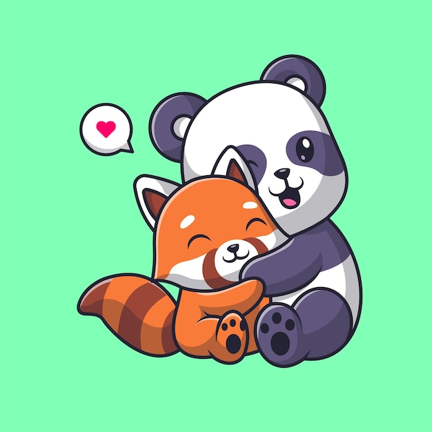 Kostenloser Vektor niedlich, panda, umarmung, roter panda, karikatur, vektor, symbol, illustration. tierische natur symbol konzept isoliert flach